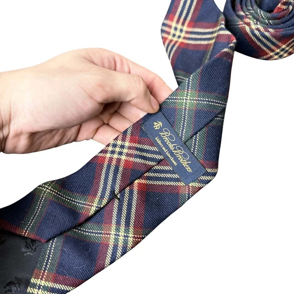Brooks Brothers Necktie Mens OS Blue Red Plaid Wool Tartan Preppy Made in Italy